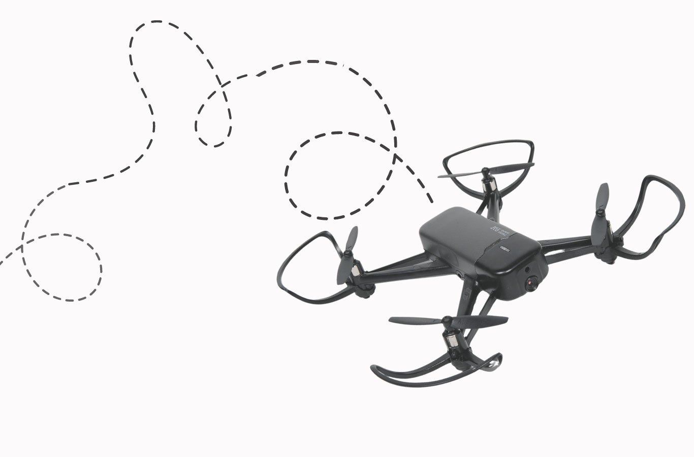 Echo drone flying with a dotted line showing the path